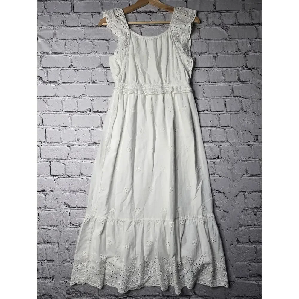 Justice 100% Cotton Eyelet Ruffle‎ Accent Maxi Dress Size 14